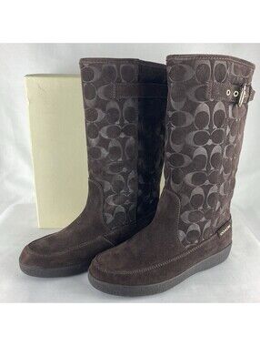 NEW Women’s Size 7 Coach Tanesha Suede Boots Chestnut Signature C A7308 Mid-Calf
